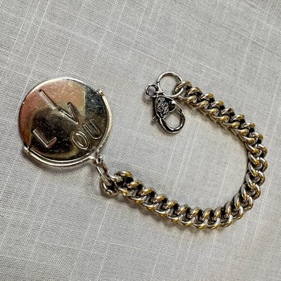 Vintage Monet Silver Tone I LOVE YOU Spinner Bracelet - Picture 1 of 11